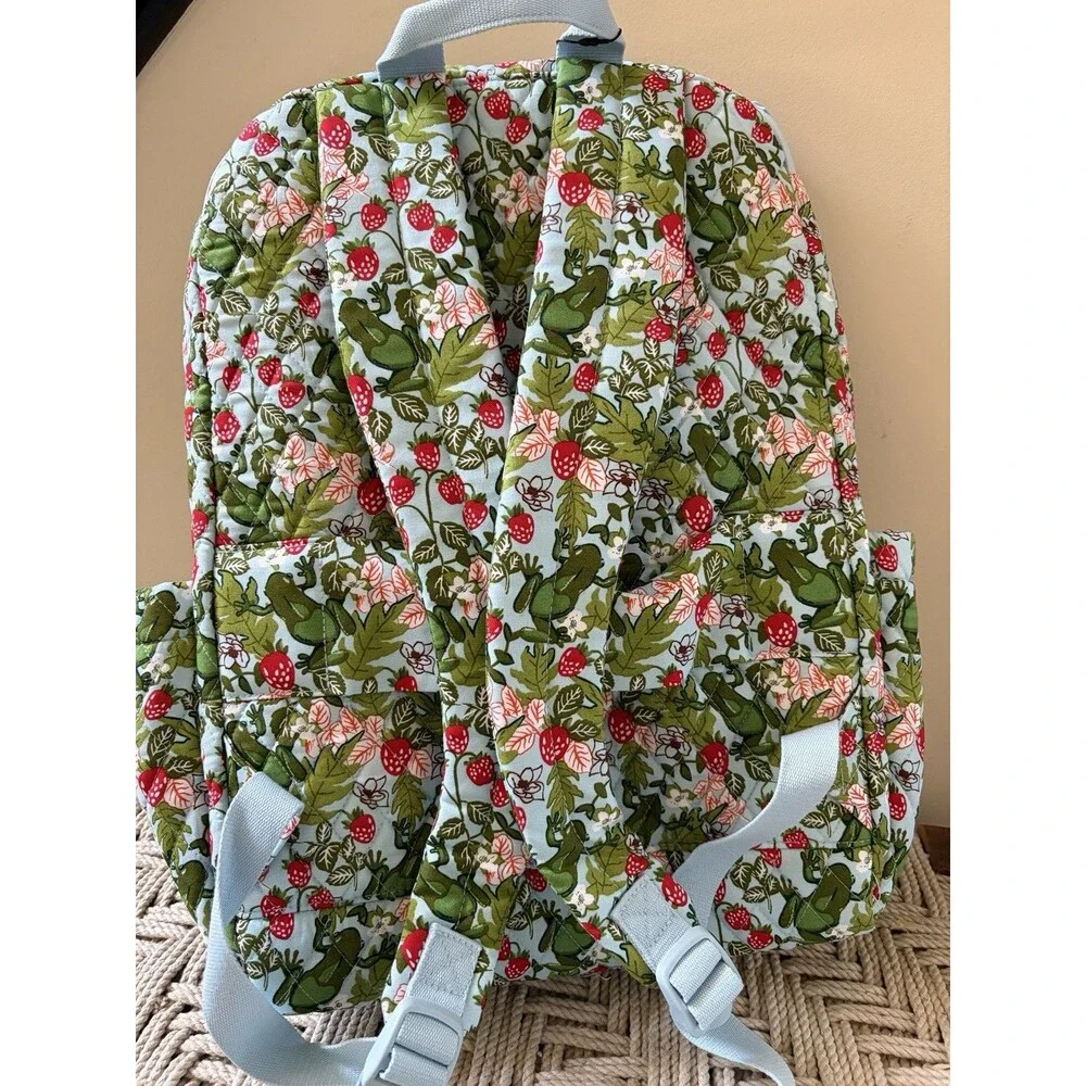 Vera Bradley Frogberry Garden Blue Frogs Essential Large Backpack School NWT